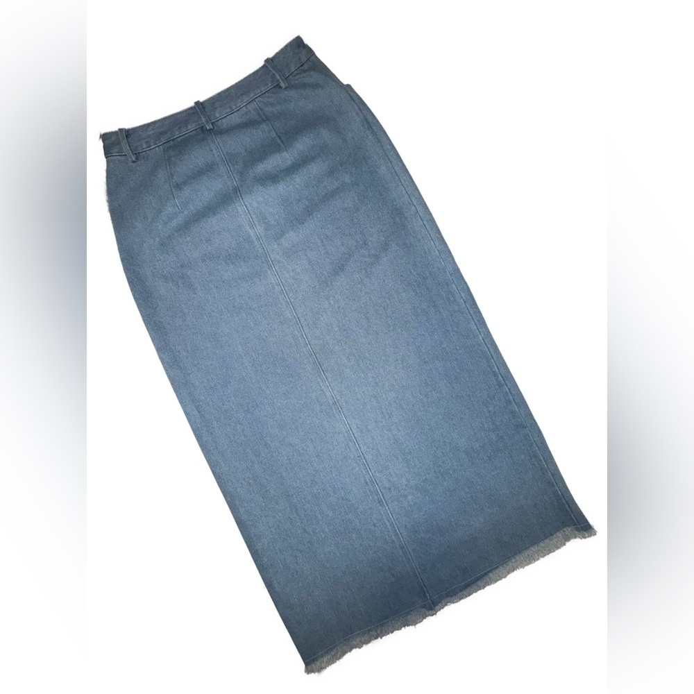 Kourt Pat Front Split Denim Midi Skirt Medium High Rise Raw Hem NWT - Picture 3 of 12